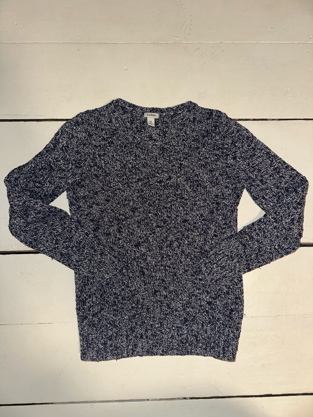 L.L. Bean Cotton Ragg Navy and White Crewneck Sweater